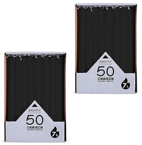 pajoma® Stabkerzen Schwarz - 2x 50 Stück | Höhe 25 cm, Brenndauer ca. 7 Stunden | Duftfrei, vielseitig einsetzbar für Kerzenhalter, Deko & festliche Anlässe