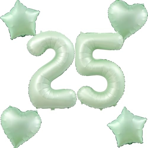 Olive Grün Luftballons Zahl 25+4 pcs herz/stern Folienballon Zahl 25 .Geburtstag frau mädchen,40 Riesenzahl Ballons 25 .geburtstagsdeko mann,Zahlenballon 25, Helium Ballons 25 Zahlen Luftballon