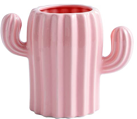 Joyramic Ceramic Pen Holder Cactus Pencil Holder Cute Pens Cup for Desk for Kids Office Decor Desk Accessories Pencil Cup Pot Desk Organizer (Pink)