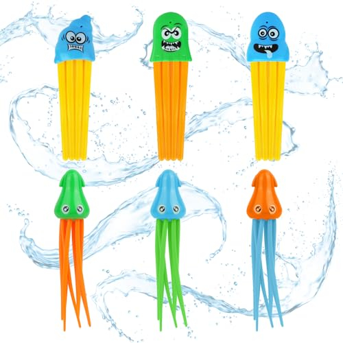 OSDUE 6PCS Juego de Buceo de Juguete de Medusas para Niños, Juguetes de Buceo para Niños, Juego de Juguetes de Buceo,Juegos Acuáticos,Juego de Juguetes para Piscina,Juego de Entrenamiento Subacuático