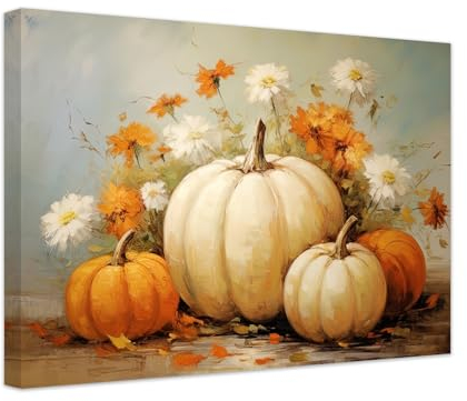 ZXHYWYM Kürbis Leinwand Wanddekoration Vintage Herbst Ernte Bild Herbst Kunstdruck für Zuhause Zimmerdekoration Bauernhaus Thanksgiving Dekoration mit Rahmen (D (40.00 x 60.00 cms))
