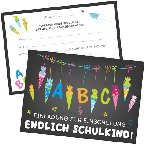 Capaneus 12 Einschulung Einladungskarten, Einladungskarten Einschulung Junge Mädchen, Einladung Einschulung Schulstart, Einladung Schulanfang für Kinder, Endlich Schulkind