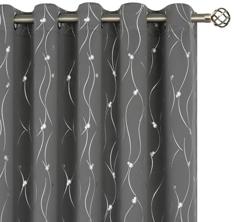 BGment Verdunkelungsvorhänge Gardinen, 160 cm lang, Thermoisoliert, Verdunkelungsvorhänge mit Wellenlinie und Punkten, bedruckt, für Schlafzimmer, 2 Paneele, je 152,4 x 160,6 cm, Dunkelgrau