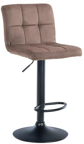 CLP Design Barhocker Peru Samt I Höhenverstellbarer Drehstuhl Mit Gestepptem Polster I Komfort Thekenhocker Mit Fußstütze Und Metallgestell, Farbe:braun, Gestell Farbe:schwarz