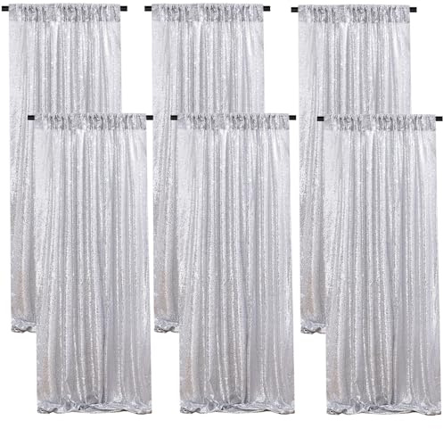 B-COOL Silberner Pailletten-Hintergrundvorhang: 6 Paneele, 0,6 x 2,4 m, Vorhang-Hintergrund für Disco-Party, Fotografie, Dekorationen