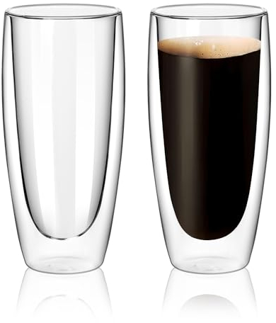 SCJHMY Double Wall Insulated Glasses Mugs (Set of 2),Coffee Mugs,Tea Cups,Drinking Glassware for Cold or Hot Drinks (550ML)