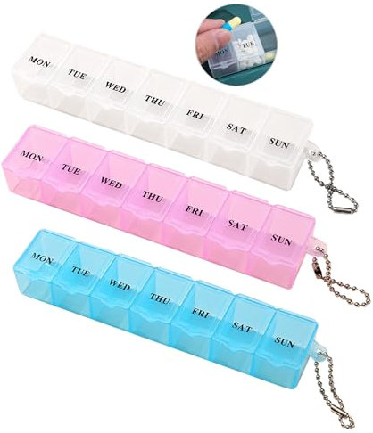 3pcs Pill Box Organiser,7-Day Pill Dispenser, Tablet Box Organiser, Times a Day Weekly Medicine Organiser Box for Daily Meds Vitamins Supplements Travel Medication Portable（Blue White Pink）