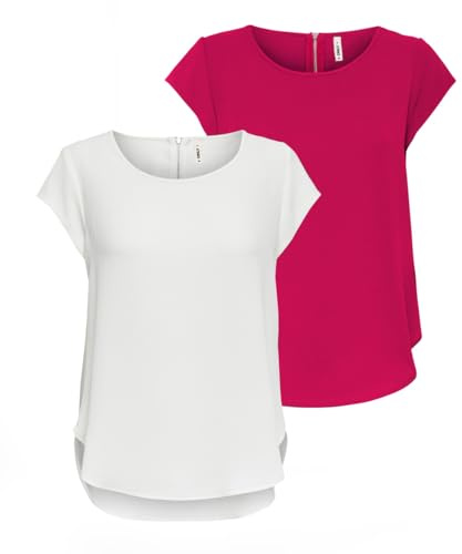 ONLY Women's Onlvic SS AOP Noos PTM Top, T-Shirt Blouse, Blouse Shirt, T-Shirt for Women, Women's Shirt, Chic Women's Top, Pack of 2 (1 x Cloud Dancer/1 x Granita), 42 (EU) / 14 (UK)