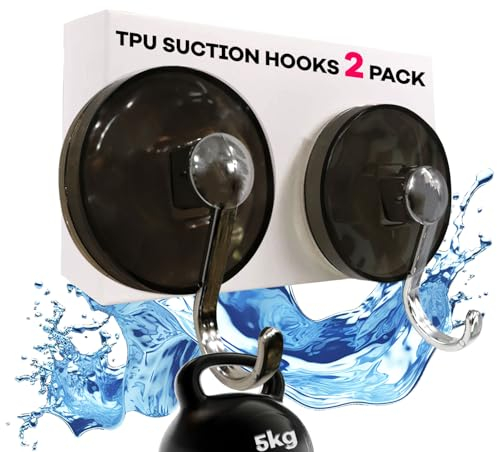Daily Treasures Confezione da 2 ganci a ventosa in TPU, 5 kg, resistenti, ganci a ventosa neri per bagno e cucina