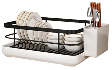 Escurridor de platos para encimera, organizador de utensilios de cocina, bandeja de goteo para interiores, escurridor de platos portátil y robusto, secado eficiente, soporte de ahorro de espacio para
