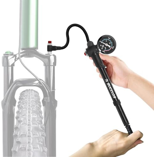 BUCKLOS Bike Shock Pump for Front Air Suspension Fork Rear Shocks Bicycle Tire Pump High Pressure 300 Psi Max for Mountain, Road Bikes and Motorcycle with Gauge No-Loss Schrader Valve Bike Tool