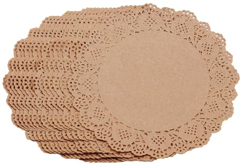 FSSTUD Platzdeckchen aus Papier, rund, 16,5 cm, für Desserts, Kuchen, Party, Essen, Papier, Tischset, braunes Papier, Tischdeckchen, formelle Veranstaltungen, Geschirr, Deckchen für Hochzeiten, 100
