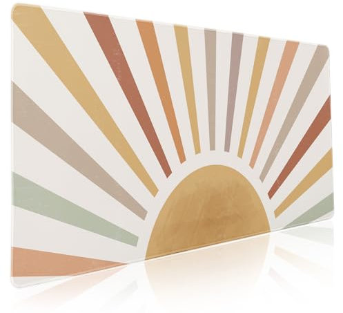 Tapis de souris de jeu coloré de style bohème XXL Soleil Bohème Orange Vintage Rétro Grand tapis de bureau Base en caoutchouc antidérapant Bords cousus Long tapis de souris pour ordinateur portable 90