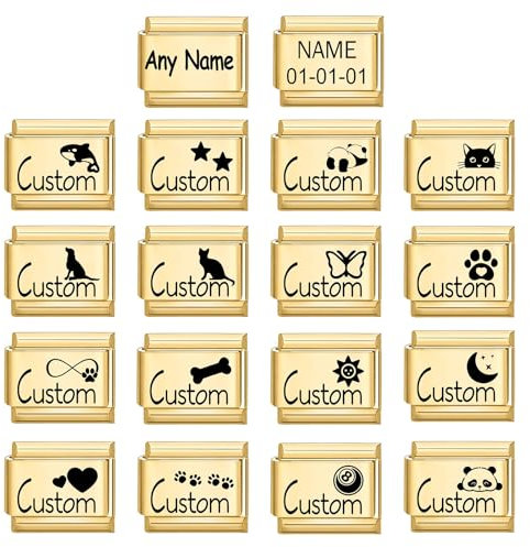 MJARTORIA Personalisiert Italian Charm Bracelet mit Namen Gold Silber 9mm, Individuelles Charms Italian Style Charms für Damen Herren, DIY Abnehmbar Module für Italienische Armbänder