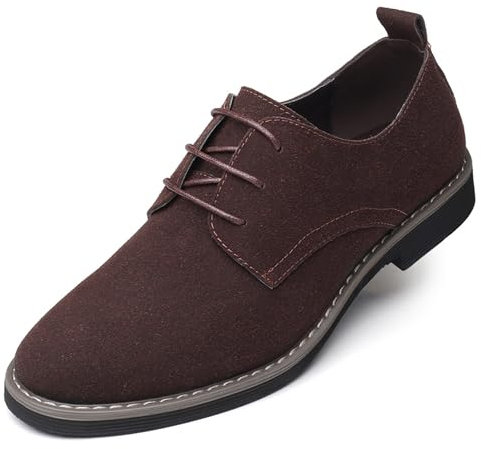 Asifn Oxford Zapatos Casuales con Cordones de Cuero de Gamuza clásico para Hombre Zapatos Bajos de Terciopelo de Negocios británicos Transpirables （Marrón,41 EU