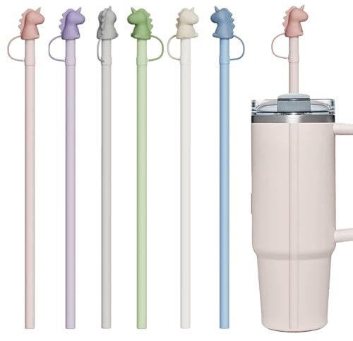 6 Stück Strohhalme für Stanley Cup, 31cm Silikon Strohhalme mit Strohhalm Abdeckung für Stanley Adventure Quencher, Travel Tumbler Ersatz Trinkhalme mit 2 Reinigungsbürste