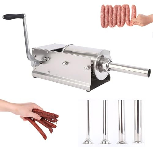 AXGCAA Horizontal Sausage Stuffer, 5L Manual Sausage Maker Machine with 4 Stuffing Tubes, 2 in 1 Stainless Steel Meat Mincer with Fast/Slow Speed, Sausage Filler for Making Sausages, Bratwurst