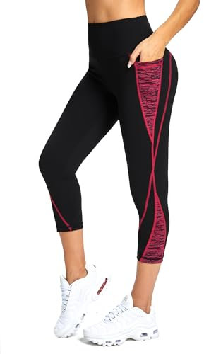 Flatik Sporthose Damen 3/4，Damen Blickdicht Leggings Damen，Sport Leggings Damen 3/4 Fitnesshose Laufende Leggings M