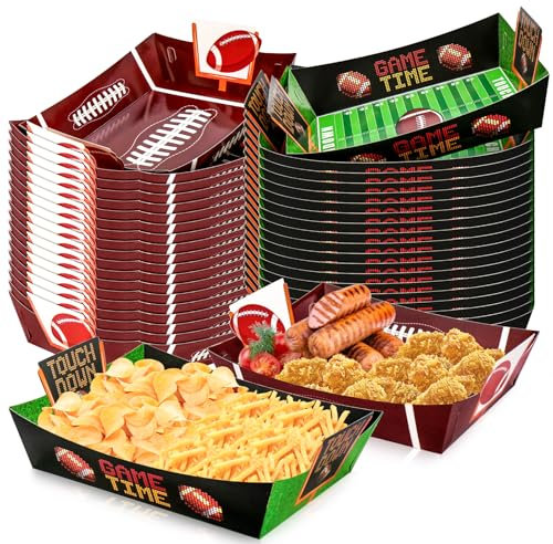 Dreamtop 36Pcs Football Party Supplies Kit, Large Football Food Plates, Disposable Football Bowels, Party Snacks Serving Trays, Football Party Decorations and Favors for Tailgate Partie and Birthday