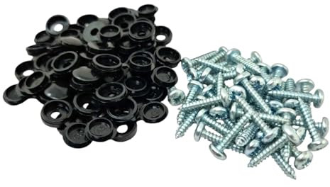 x100 Black Number Plate Flip Top Caps & Screws Kit Hinged Screw Covers Hinge Cover