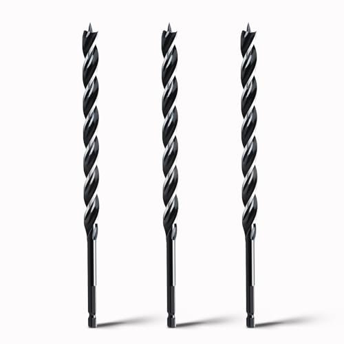 hsawbit Wood Drill Bits, 3pcs x 12mm x 300mm Auger Drill Bit Extra Long Drill Bits Wood Plastic, Drywall Woodworking Hole Drill Bit