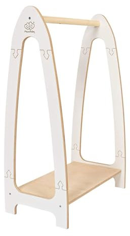MEOWBABY Kindergarderobe mit Ablage - Kleiderständer Kinder für Kinderzimmer - Montessori Kleiderschrank - Kinder Garderoben mit Schuhablage - Kinder Kleiderstange für Jacken & Kleidung, Weiß - S