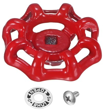 M METERXITY 1-Set Outside Faucet Handle, 5x5mm Paint Cast Iron Square Stem Hole Water Spigot Handle with Screw M4x8 & Aluminum Washer for Courtyard/Bathroom, Spigot Puller Replacement [Red]