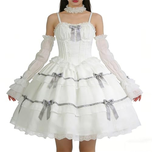 BPURB Lolita mehrlagige gerüschte lange Armstulpen, fingerlose Handschuhe für Damen, Y2K, süße Spitze, Armstulpen für Halloween, Kostüm, Cosplay, Party