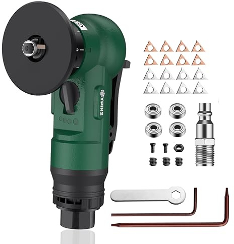EYPINS Pneumatische Anfasmaschine 45° Bogenecke, 30000 U/min Mini Druckluft Fasenmaschine mit C&R-Winkelklingen zur Alu Stahl Gerade Kante/Arc Trimmen un Entgraten|Grün