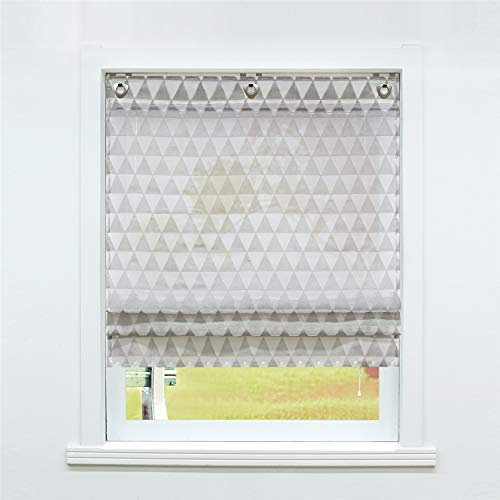 Raffrollo Modern Leinen Raffrollo mit Ösen ohne Bohren Grau Dreieck Muster 60x140cm