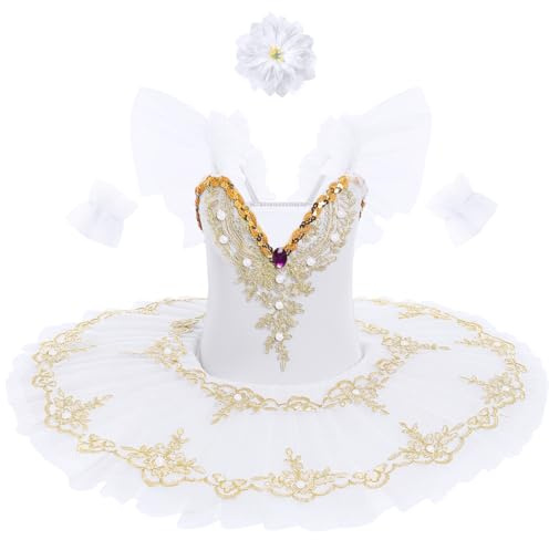 IDOPIP Robe Ballet Enfant: Tutu Danse Classique Fille Justaucorps Danse Fille Ballerine Costumes Paillettes Broderie sans Manches Plateau Tutu - Spectacle De Ballet Danse