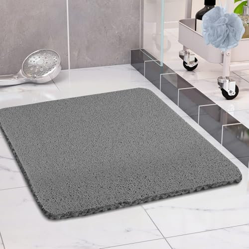 COSYLAND Tapis de Douche Antidérapant 80x80 cm - Tapis de Sécurité en PVC Luffa - Évacuation Efficace de l’Eau - Zones Humides - Gris