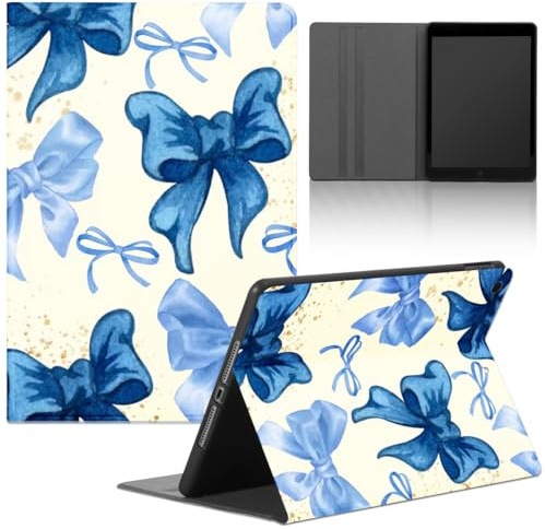 Stradvnaly Tablet Coque pour iPad 9/8/7 10,2 Modell 2021/2020/2019, 9,/8,/7, Generation,Mignon Noeud Bleu Modèle Housse de Anti-Collision Protection en Cuir PU Flip avec Fonction Support Cover