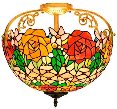 ladies jewellery Style Stained Glass Chandeliers 16 Half Ceiling Light Stained Glass Style Yellow red Rose cielling lamp Pattern for Living Room Corridor Bedroom necklace
