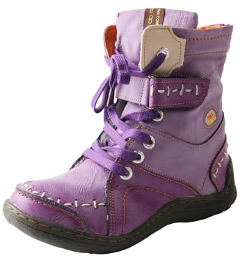TMA EYES Damen Schnürstiefel aus Leder Casual Stiefeletten Mode rutschfest und Patchwork mit handgenähtem Obermaterial Stiefel