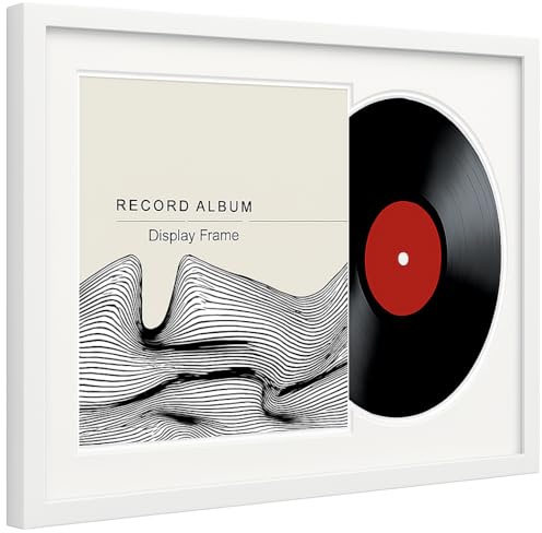 7even Vinyl-Schallplattenrahmen für die Wand - Doppelrahmen aus Holz, mit Acryl Scheibe (Weiß)