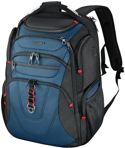 KROSER Laptop Rucksack Herren 17,3 Zoll Business Reiserucksack Handgepäck Wasserdicht mit Hartgeschältem Sicherheitsraum Ladeanschluss RFID Tasche für Männer/Frauen/Schule -Schwarz Blauer Dunst