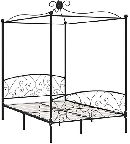 Mobiliar Himmelbett aus Metall, Bettrahmen, Rahmen, modernes Bett, Doppelbett, Bett mit Lattenrost für Schlafzimmer(Weiß 90 x 200 cm) (120 x 200 cm)