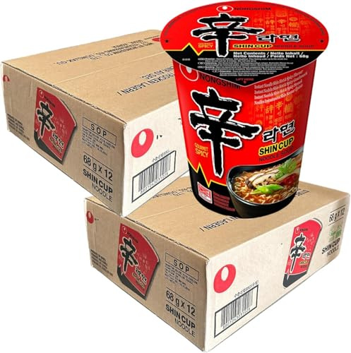 Hot & Spicy Korean Style Instant Noodle Cup – Quick & Easy Ramen Meal, Rich Spicy Broth (68g, Pack of 24)