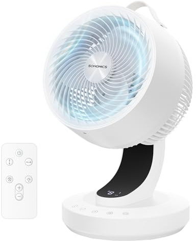 SONGMICS Air Circulator Desk Fan, 20 dB Quiet Fan for Bedroom, LED Display and Remote Control, Efficient Cooling and Air Circulation, 70° Oscillating, 8 Speeds, 12 h Timer, Cloud White XFC001W1UK