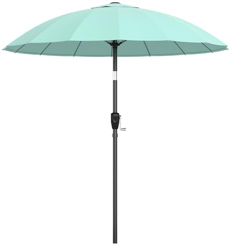 Outsunny Garten-Sonnenschirm, rund, 2 m, neigbar, mit Kurbel zum Öffnen und Schließen, 16 Glasfaserstreben, Stoff 180 g/m², UV-Schutz 30+, für Balkon, Pool, Terrasse, türkis
