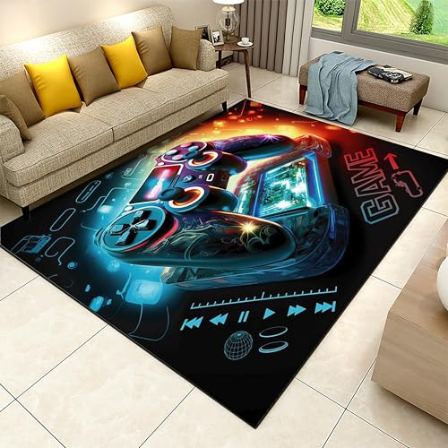 SMXVRC Gaming Gebiet Teppiche, 80x150cm, 3D Spiel Konsole Dekor Teppich, Video Spiel Design Waschbar Spielzimmer Teppiche, Faltbar Weich Reduzieren Lärm Werfen Teppich für Schlafzimmer Läufer