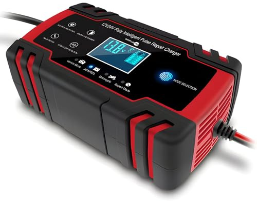 SIMPLETEK - Smart Charger and Maintainer 12V 8A / 24V 4A | Pulse Repair Function | LCD Display | For Lead and AGM Batteries