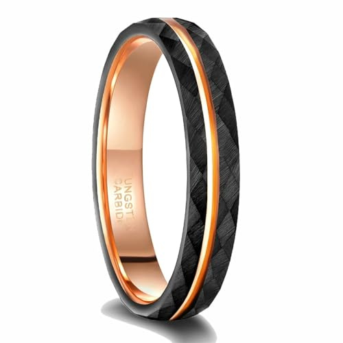 RDSGYZ Wolfram Ringe Hochzeit, Damen Herren Ring Schwarz Rosegold 4MM 6MM 8MM Matt mit Rille Bandring Trauringe Verlobungsring für Unisex