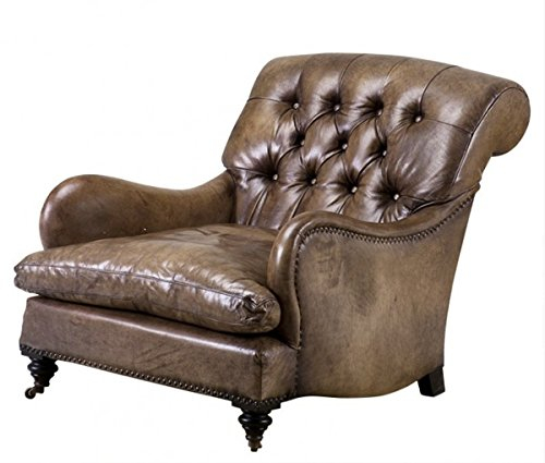 Casa Padrino Chesterfield Luxus Echt Leder Ohrensessel New York Vintage Leder Olive Club Sessel