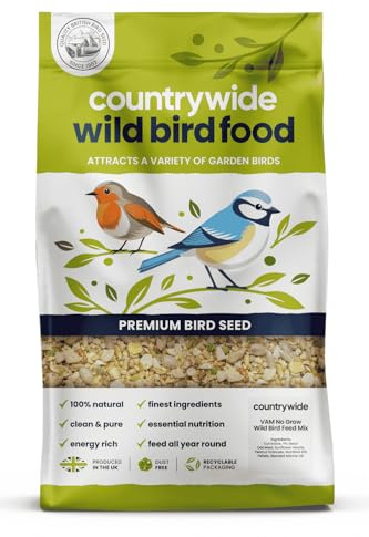 Countrywide No Grow Wild Bird Seed 15kg - No Weeds - Added Vitamins and Minerals - Bird Food for Small Garden Birds - Premium Mix - High Energy Sunflower Hearts and Peanut Granules