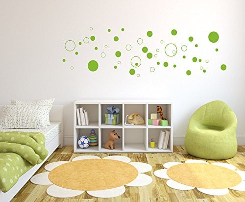 Wandtattoo 50 Stück Kreise Aufkleber lindgrün selbstklebend in Wunschfarben - Punkte, Dots, Wandaufkleber Wandtatoos Sticker Aufkleber für die Wand, Fensterbild, Tapetensticker, Türaufkleber