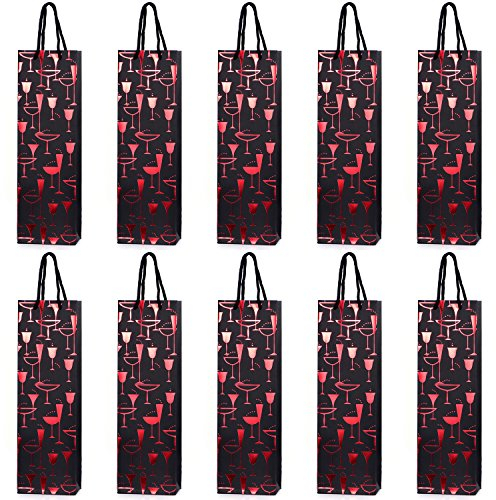 10 Gift Bags Bottle Bags for Wine Prosecco and Champagne 15.75 x 4.72 x 3.54 inch - 40 x 12 x 9 cm - Red Glasses