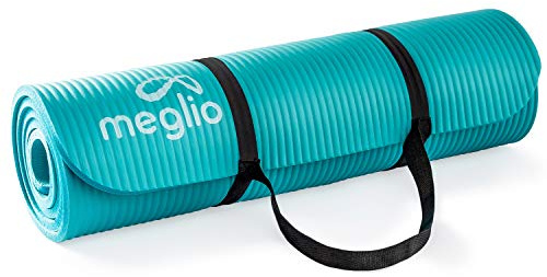 Meglio Yoga Mat, 10mm Thick Non-Slip Exercise Mat, Pink, Carry Strap