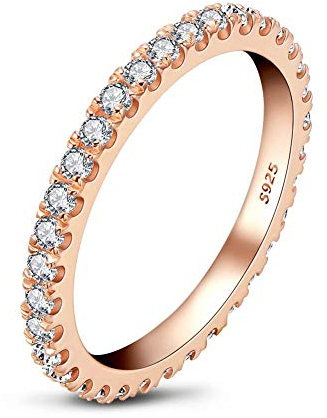 AINUOSHI Verlobungsring Runder Zirkonia 1,4 mm Rose Gold Eternity Band Hochzeit 925 Sterling Silber Ring für Damen Herren